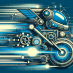 Futuristic illustration of a high-speed motorcycle designed with mechanical gears and digital elements, symbolizing speed and innovation in AI technology.